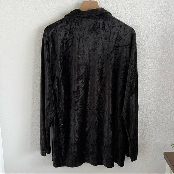 Vintage DKNY Black Crushed Velvet Velour Long Sleeve Popover Shirt Y2K 90s Large - Picture 5 of 9